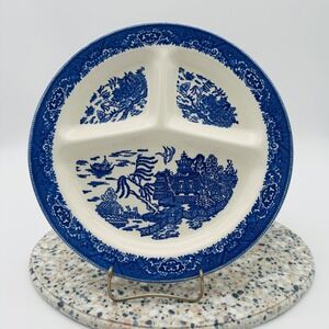Royal China Blue Willow Divided Grill Plate 11" Ceramic Blue White